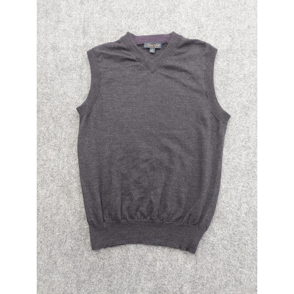 Garrett Scott sweater Vest Mens Small Gray Extra Fine Merino V Neck Soft Preppy